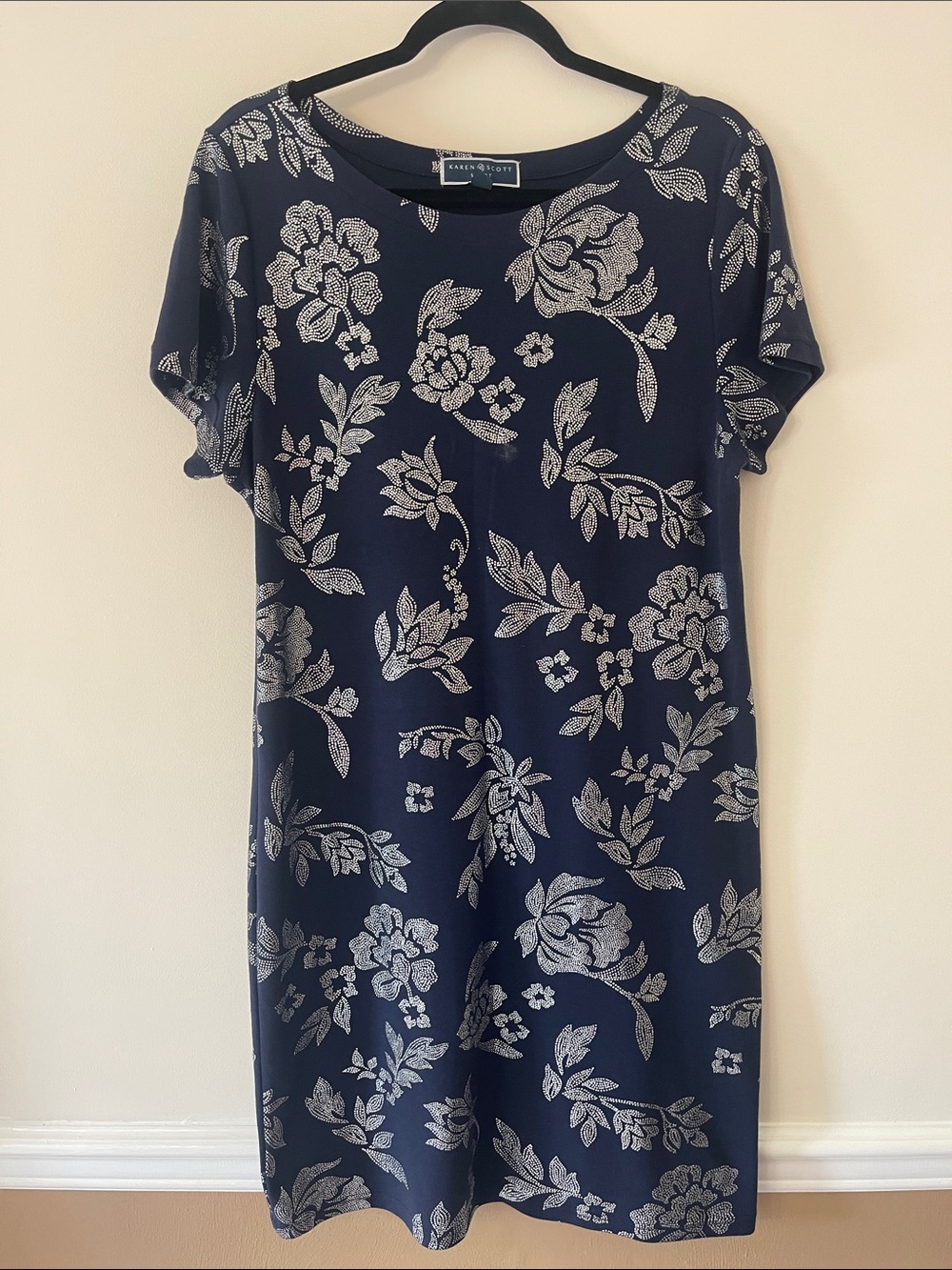 Karen Scott Navy and Silver Floral Dress